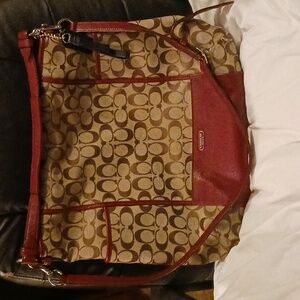 Coach red and brown purse / handbag~ gently used condition~ Discounted shipping
